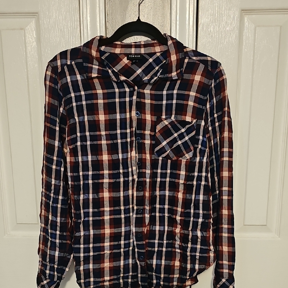 Torrid Red and Blue Casual Button Down Shirt
